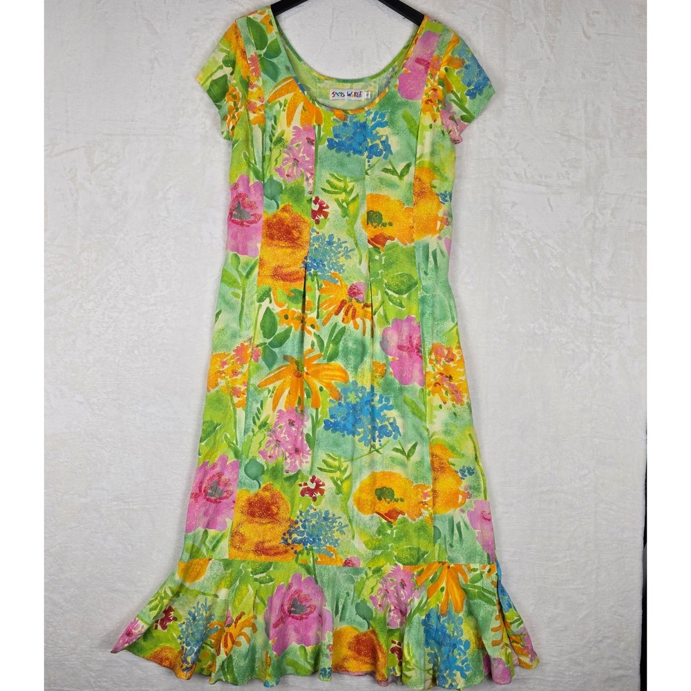 Vintage Jams World Summer Garden Floral Rayon Maxi Dress Made in Hawaii Small